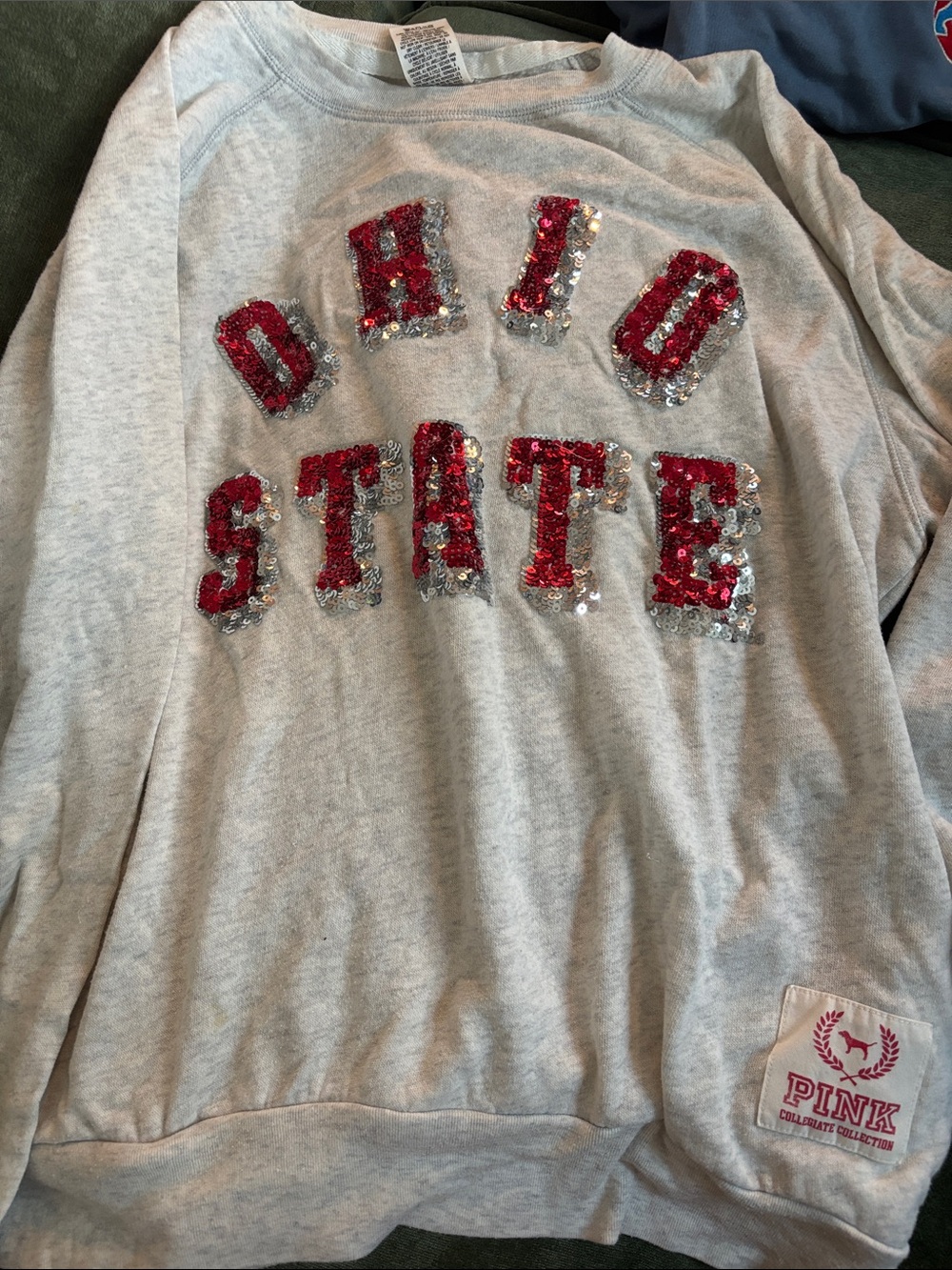 PINK Victoria's Secret Womens Gray Sequin 'Ohio State' Sweatshirt